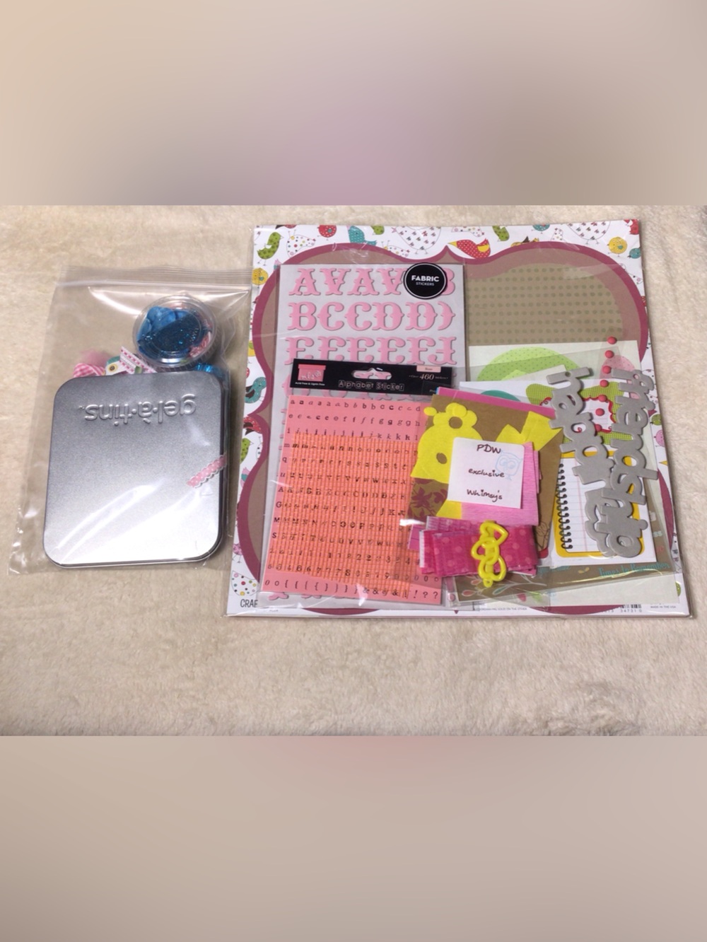 Craft Scrapbook Embellishment Kit with Pink, Yellow, Silver Accents